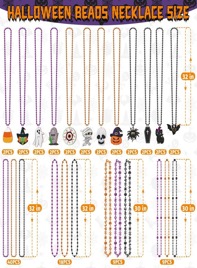 EOBOH 100PCS Halloween Necklace Accessories, 24 Kinds Purple Black Orange Bead Necklace Party Favors Bulk, 32" Halloween Pumpkin Ghost Pendant Toy Necklaces Decor, Festival Parade Throw for Trick or Treat - Image 2